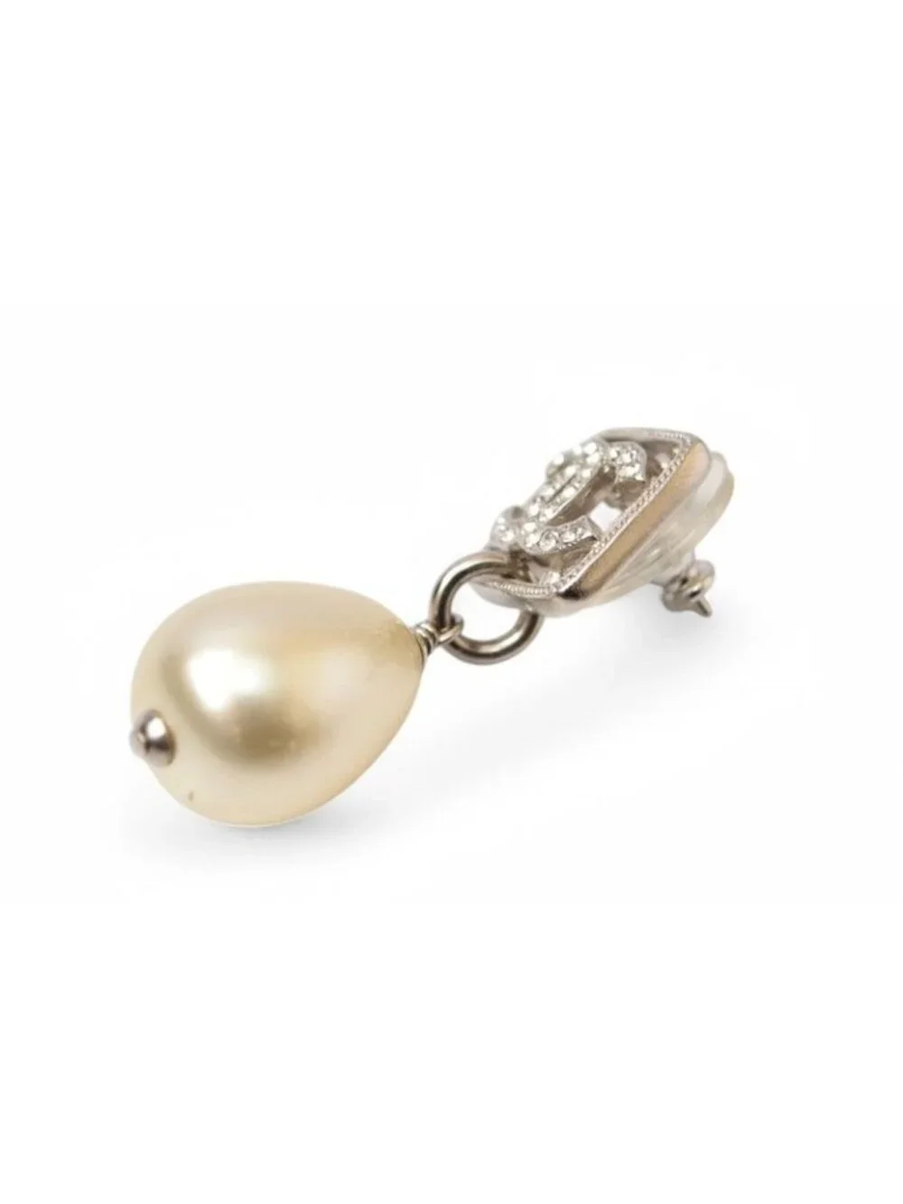 Chanel CC Motif Coco Mark Rhinestone Swing Pearl Silver White